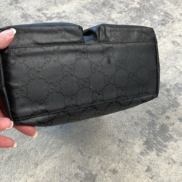 Gucci Monogram GG Small Black Nylon Tote Bag Zip Front Pockets Metallic Luxury - Picture 6 of 17